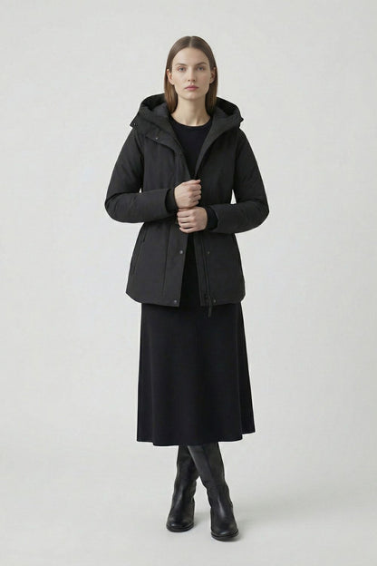 Caurelle | Women’s Waterproof Black Padded Puffer Coat with Belted Waist
